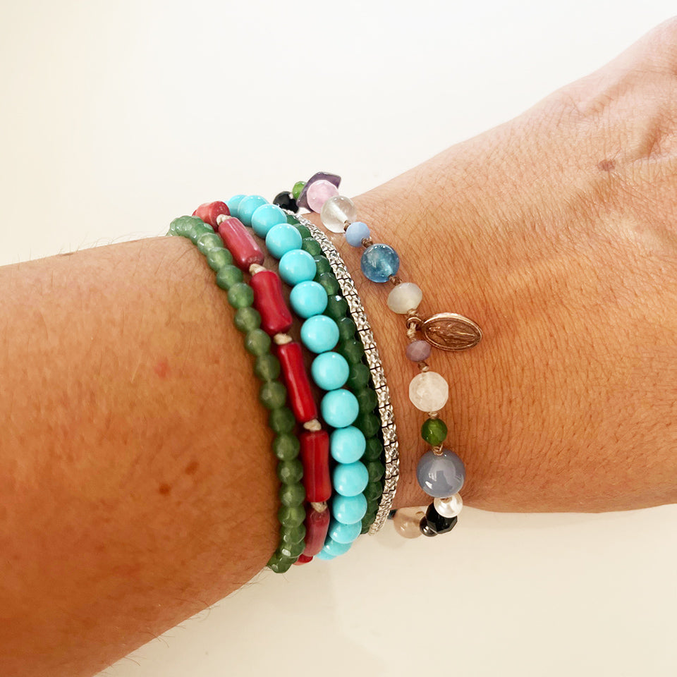 Bracciale Pietre Varie e Arg 925 con Madonnina Rue du Bac -Creazione Unica-
