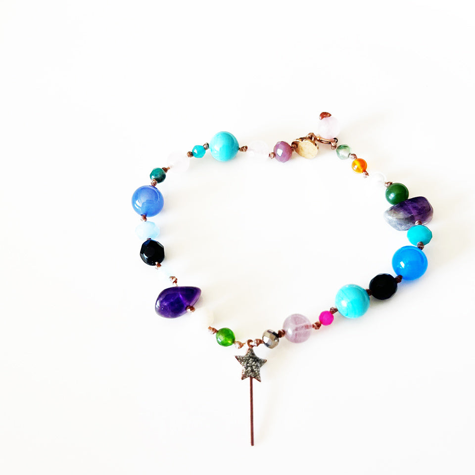 Bracciale Pietre Varie e Arg 925 con Bacchetta Magica Glitterata -Creazione Unica-