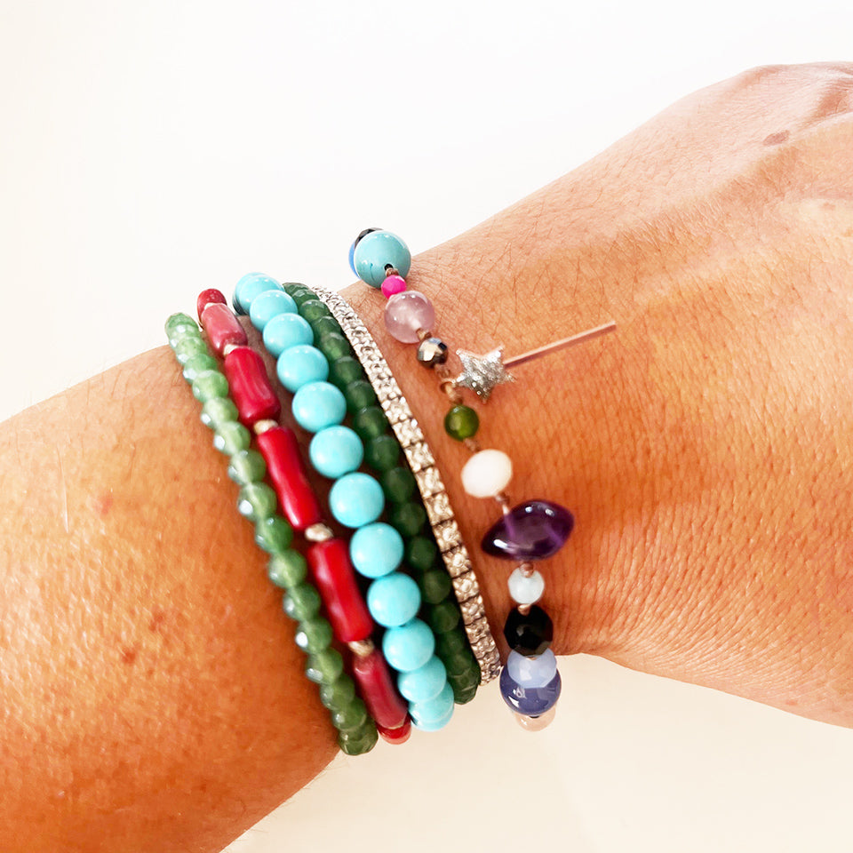 Bracciale Pietre Varie e Arg 925 con Bacchetta Magica Glitterata -Creazione Unica-