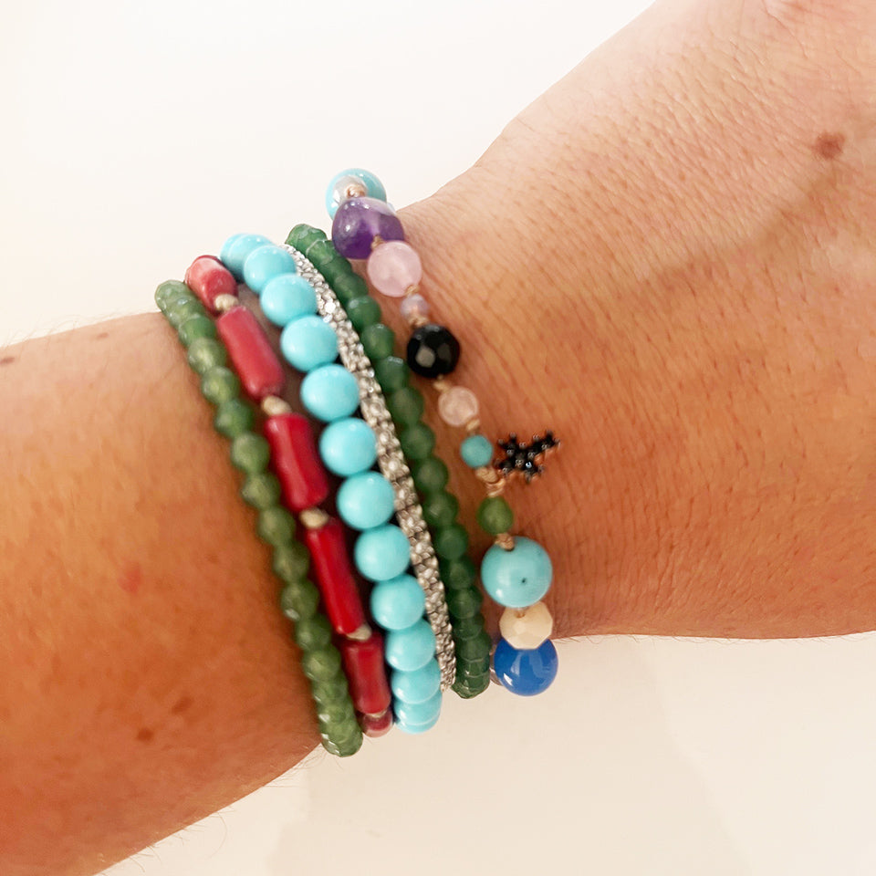 Bracciale Pietre Varie e Arg 925 con Croce Swarovsky neri -Creazione Unica-