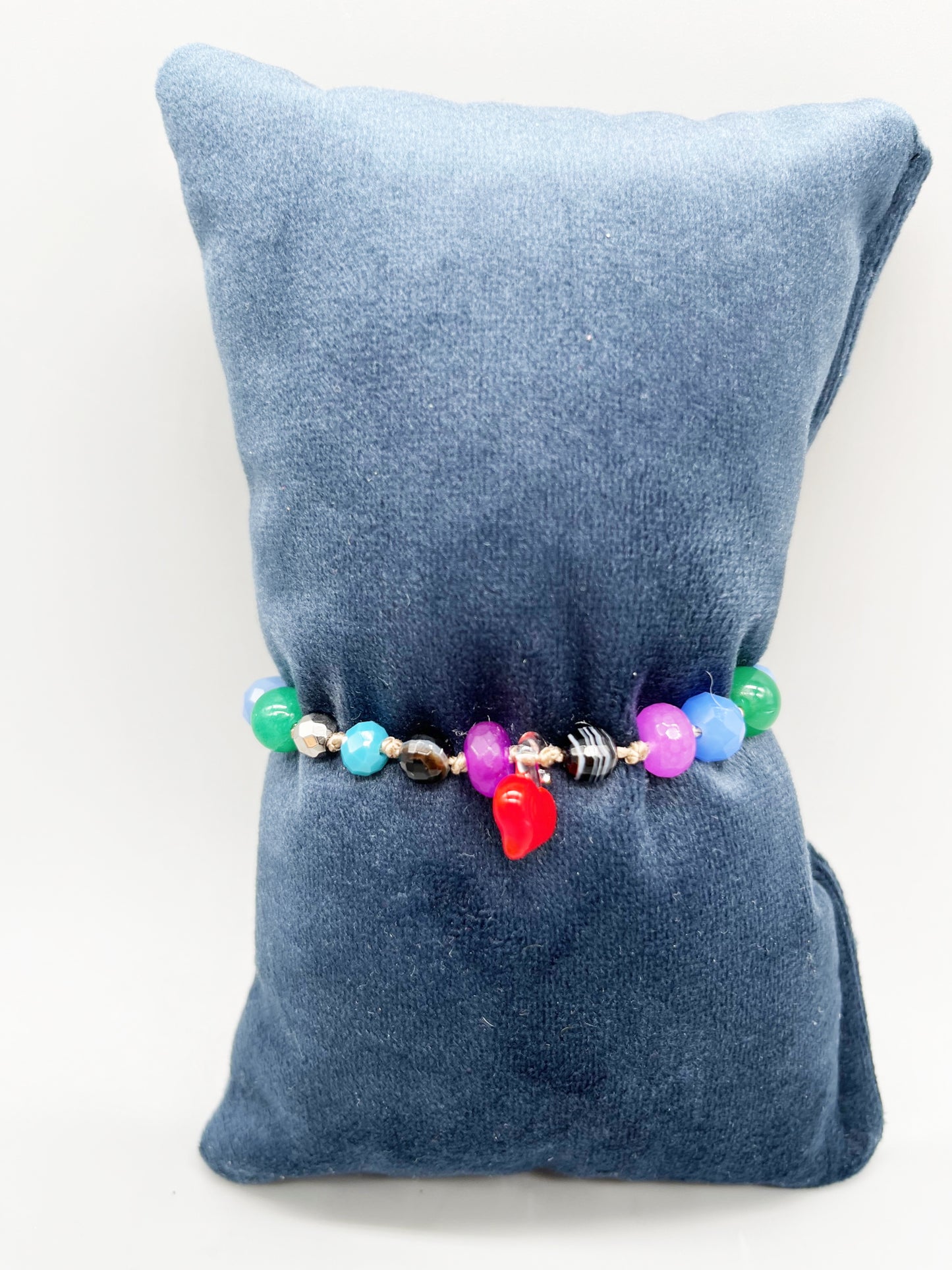 Bracciale Pietre, Cristalli, Cuore Murano Rosso e Arg 925 -Top Jewels-
