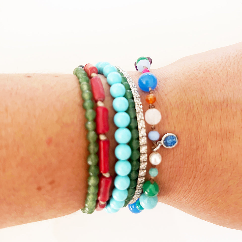 Bracciale Pietre Varie e Arg 925 con Madonnina Rue du Bac smaltata Blu -Creazione Unica-