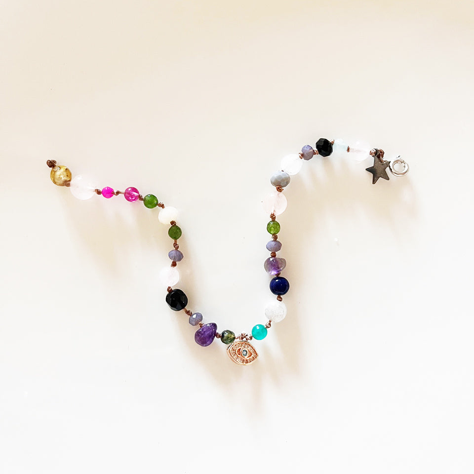 Bracciale Pietre Varie e Arg 925 con Occhio con Swarovsky -Creazione Unica-