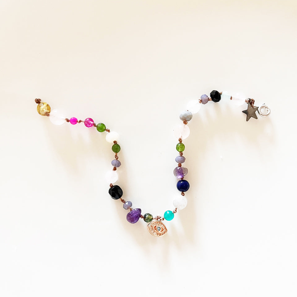 Bracciale Pietre Varie e Arg 925 con Occhio con Swarovsky -Creazione Unica-