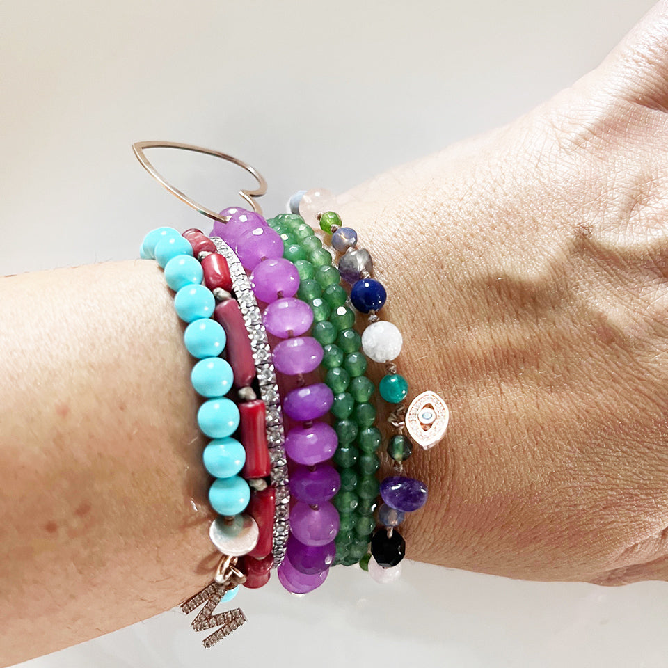 Bracciale Pietre Varie e Arg 925 con Occhio con Swarovsky -Creazione Unica-
