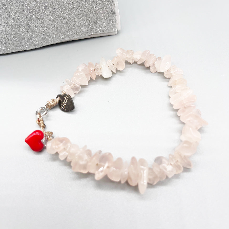 Bracciale Quarzo e Cuore in Murano Rosso Arg 925 -Top Jewels-