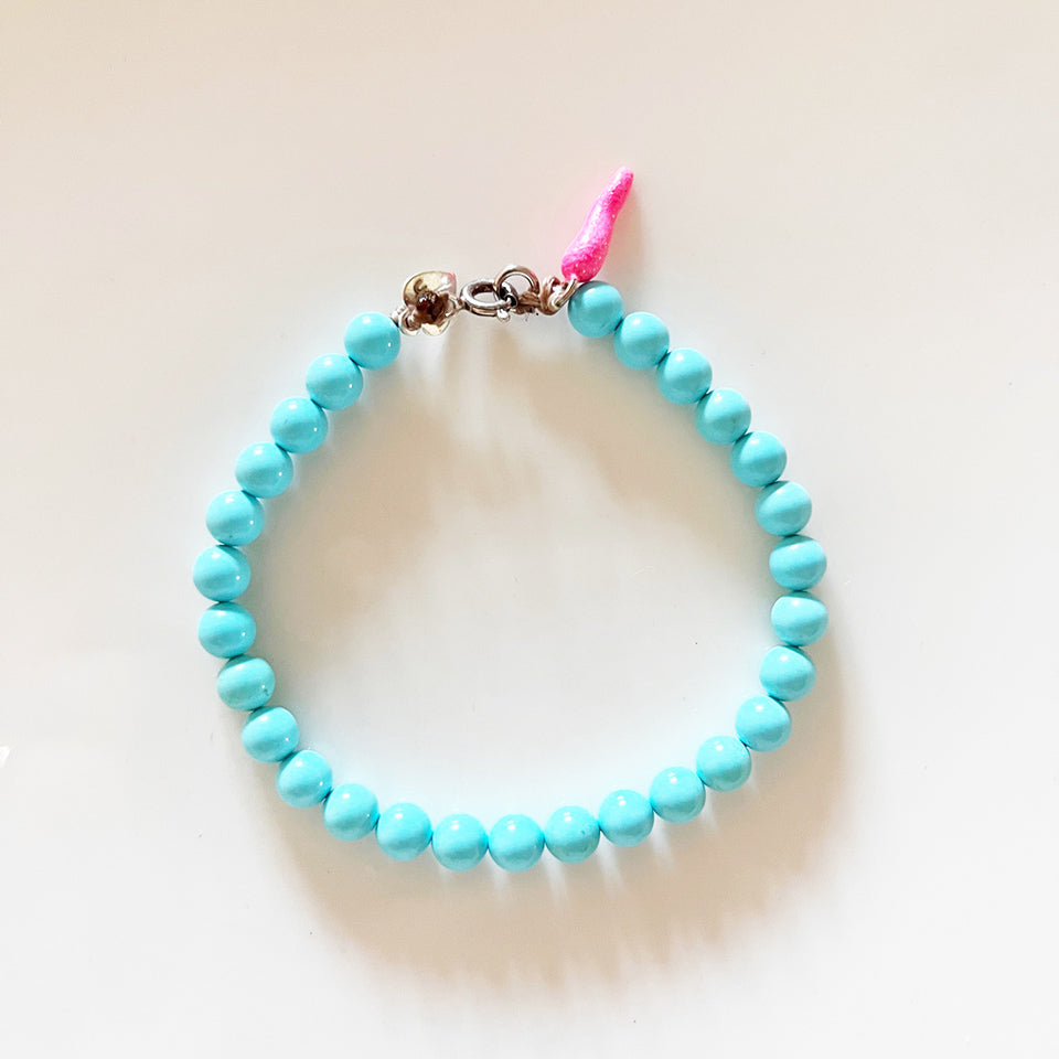 Bracciale Turchese con Cornetto Glitterato Rosa Arg 925 -Creazione Unica-