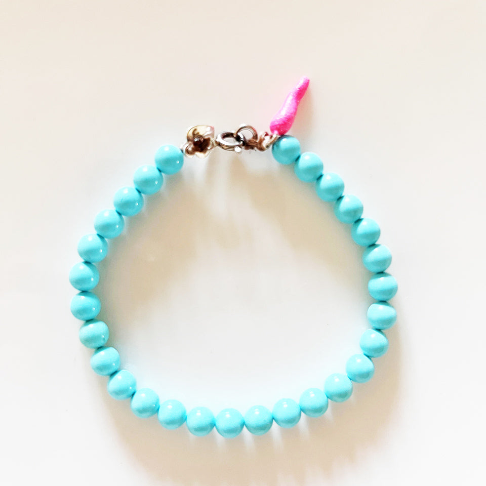 Bracciale Turchese con Cornetto Glitterato Rosa Arg 925 -Creazione Unica-