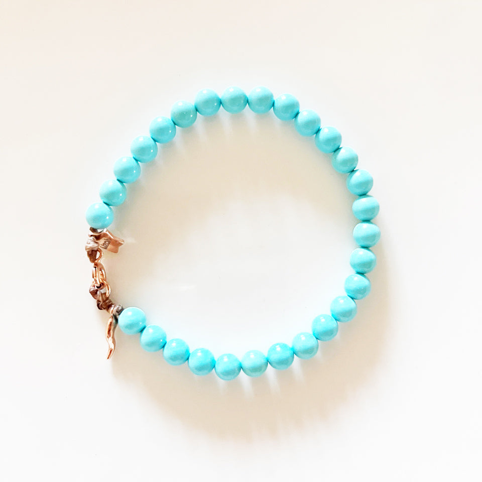 Bracciale Turchese con Cornetto galvanica oro rosa Arg 925 -Creazione Unica-
