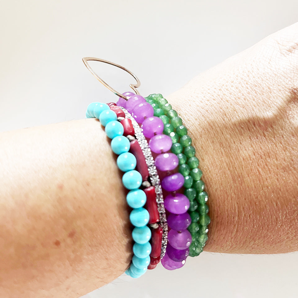 Bracciale Turchese con Cornetto Glitterato Rosa Arg 925 -Creazione Unica-