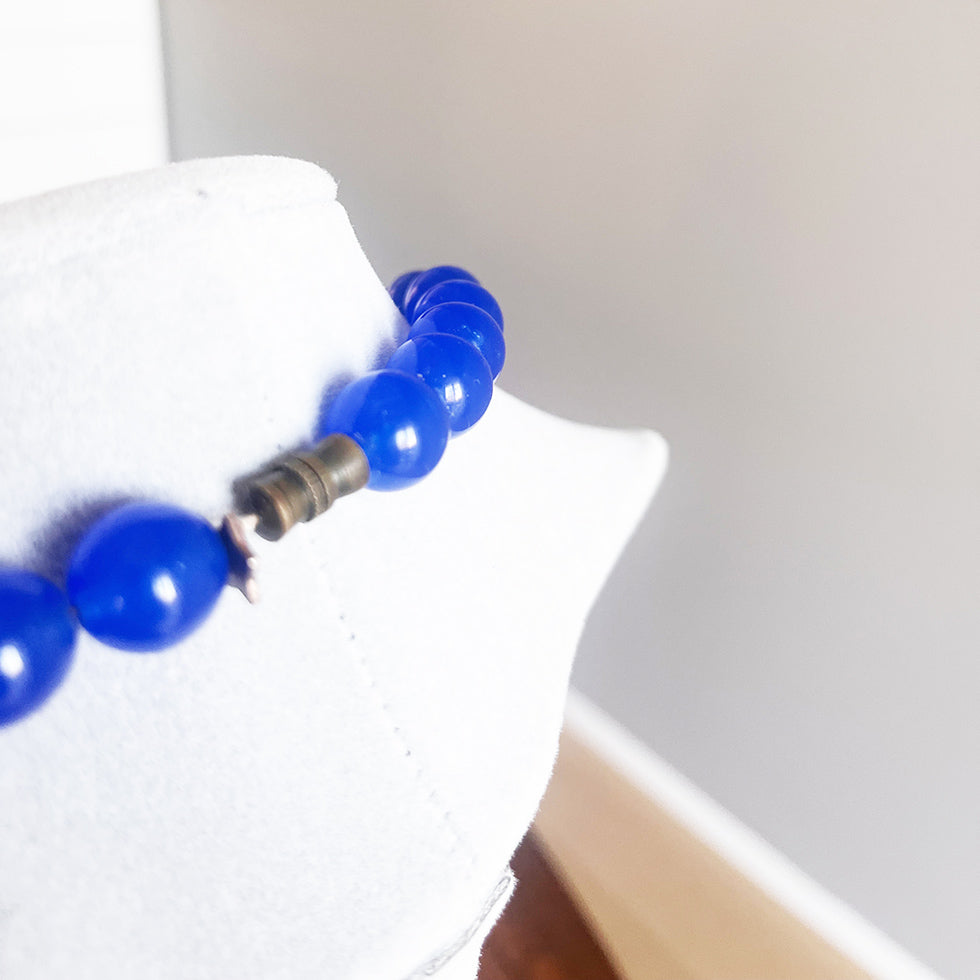 Collana Agata Blu con Charm Corallo del Mediterraneo -Top Bijoux-