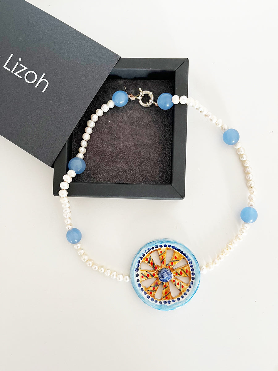Collana Sicily Carretto con Perle e Agata Blu -Top Jewels-