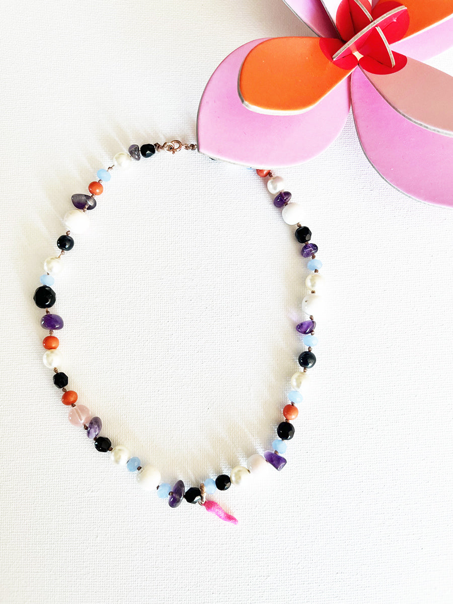 Collier Pietre Miste con Corno Rosa Glitter - Top Bijoux -