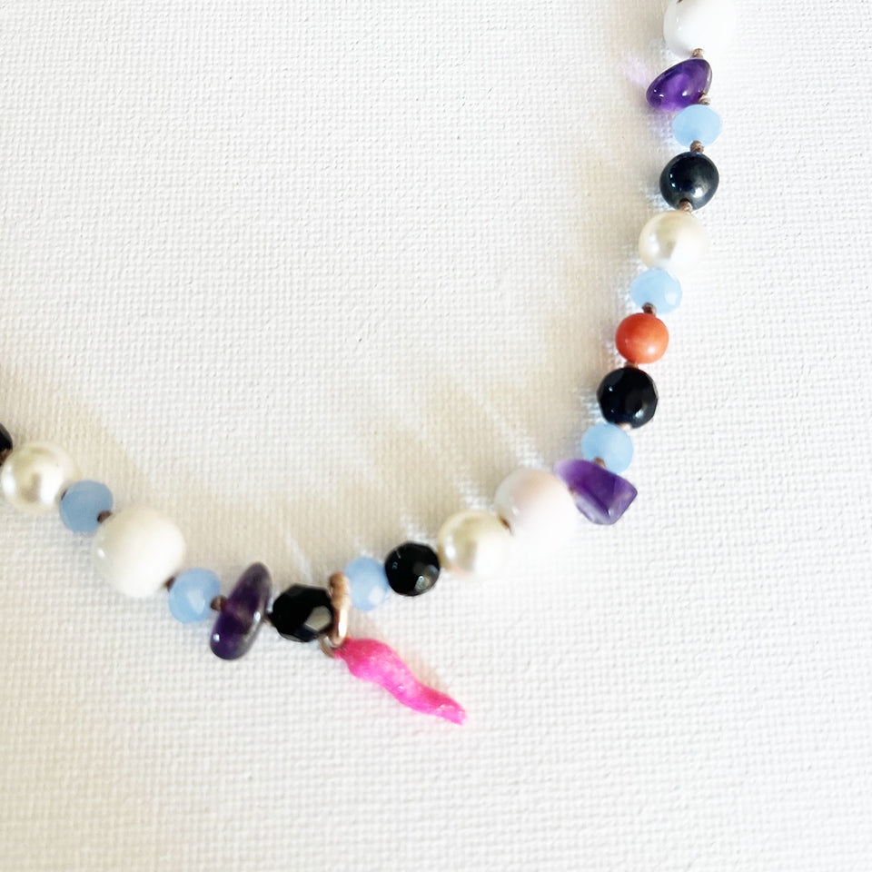 Collier Pietre Miste con Corno Rosa Glitter - Top Bijoux -