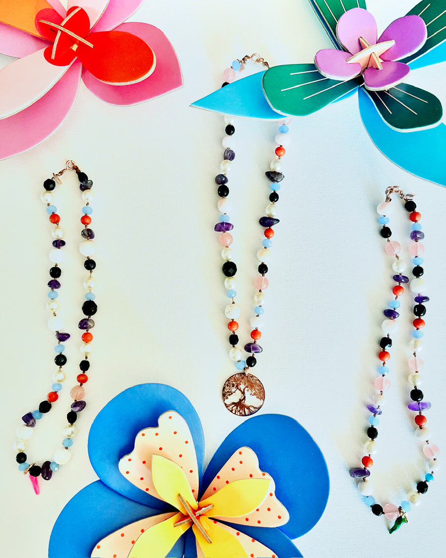 Collier Pietre Miste con Corno Rosa Glitter - Top Bijoux -