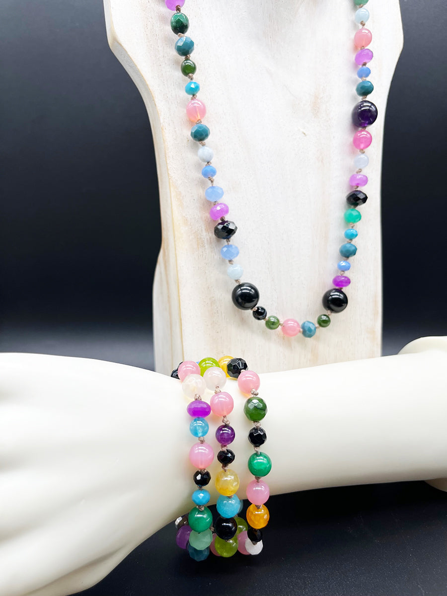 Collana Multicolor Pietre, Cristalli, arg 925 -Handmade Jewels-