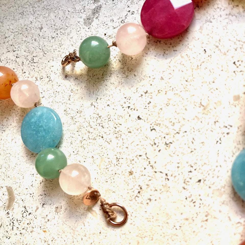 Collana Multicolor Lunga Pietre Naturali e Arg 925 con cuore -Top Jewels- Riservata a Manuela