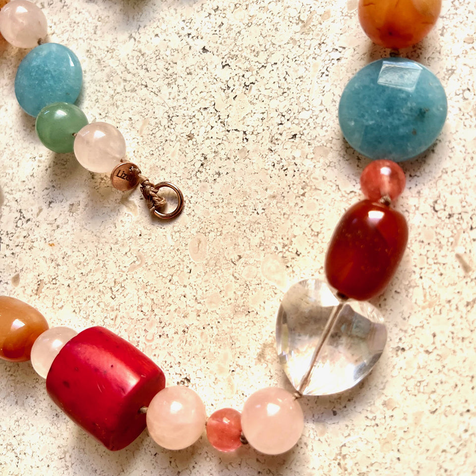 Collana Multicolor Lunga Pietre Naturali e Arg 925 con cuore -Top Jewels- Riservata a Manuela