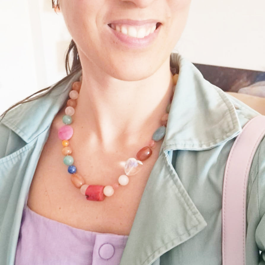 Collana Multicolor Lunga Pietre Naturali e Arg 925 con cuore -Top Jewels- Riservata a Manuela