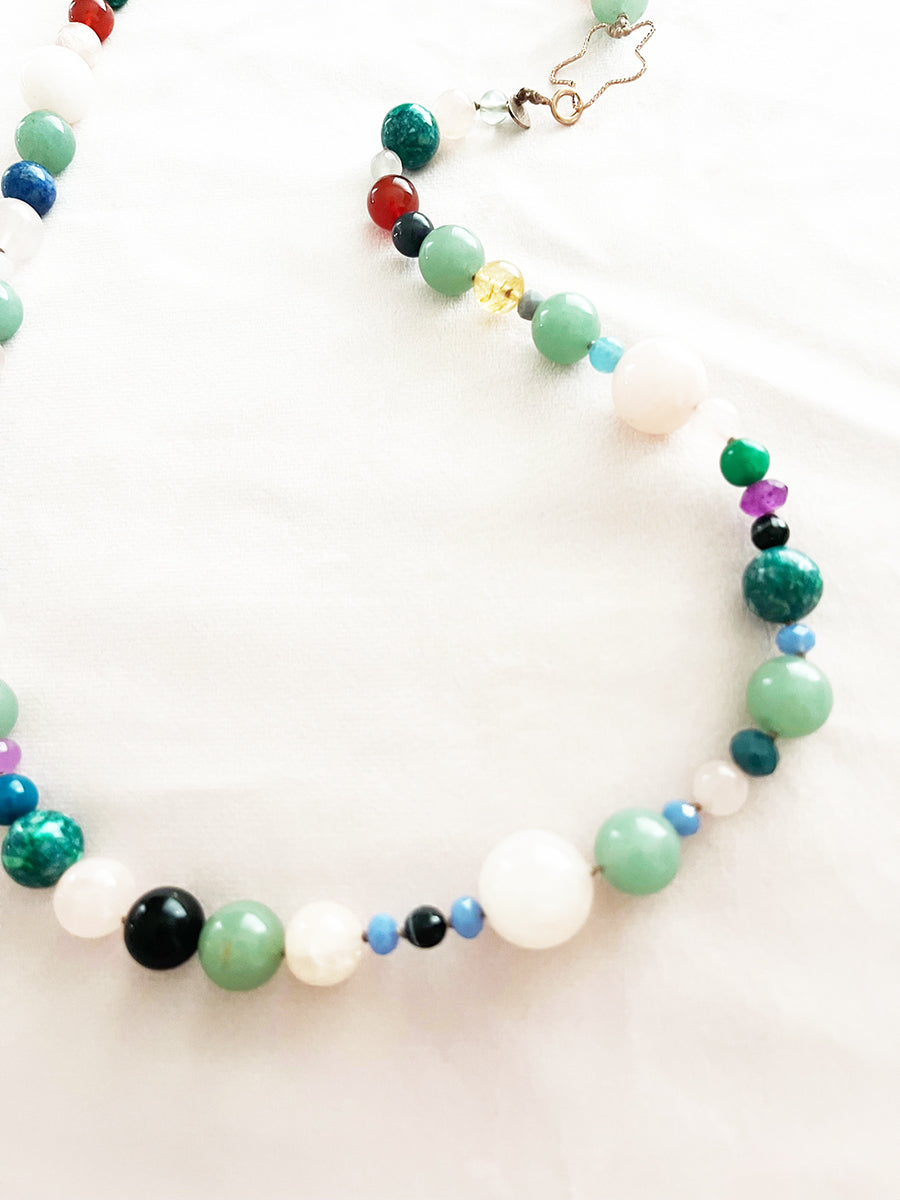 Collana Multicolor Lunga Pietre Naturali e Arg 925 con Stella -Top Jewels-