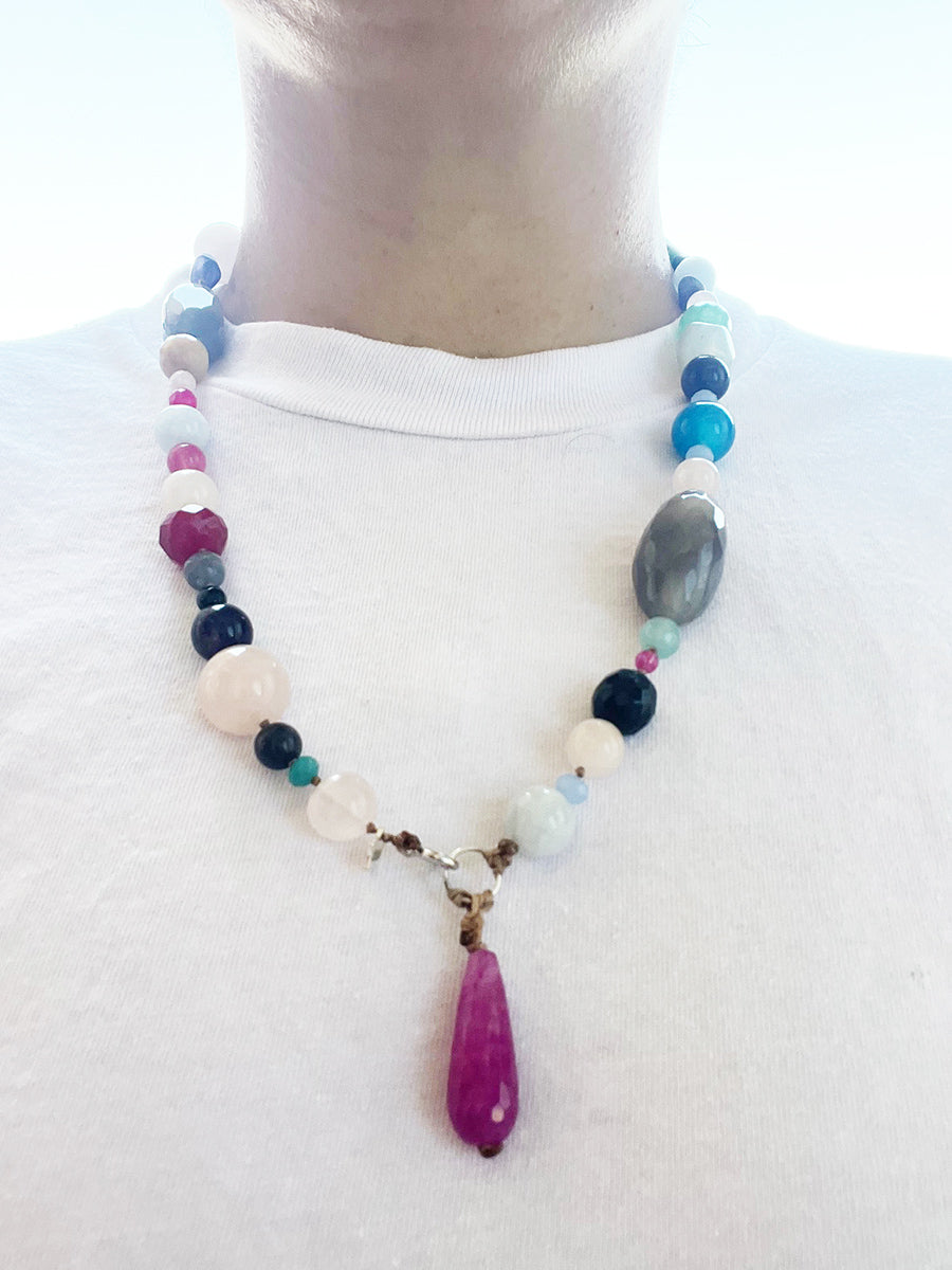 Collier con Charm Agata Rosa Pietre Dure Colorate e Arg 925 -Collane Uniche-