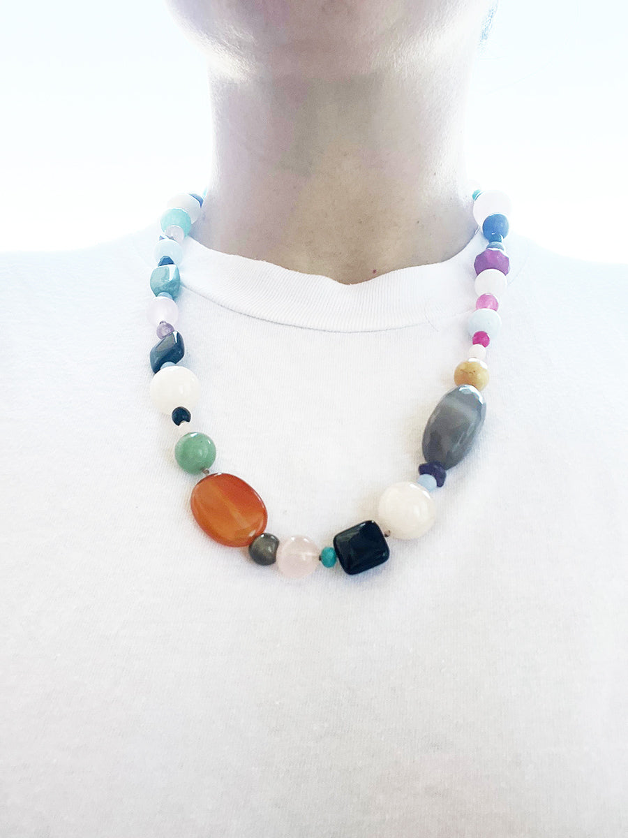 Collier con Charm Agata Rosa Pietre Dure Colorate e Arg 925 -Collane Uniche-