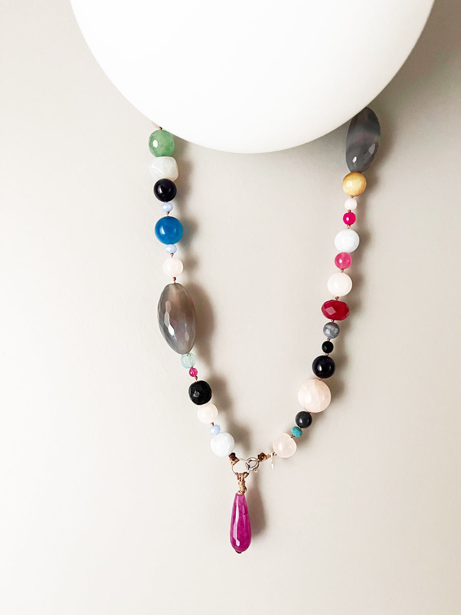 Collier con Charm Agata Rosa Pietre Dure Colorate e Arg 925 -Collane Uniche-