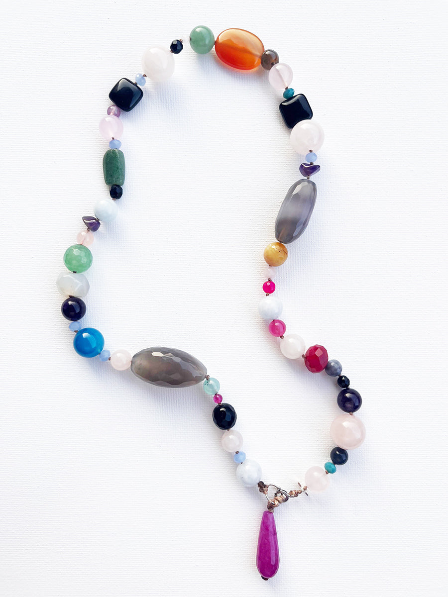 Collier con Charm Agata Rosa Pietre Dure Colorate e Arg 925 -Collane Uniche-