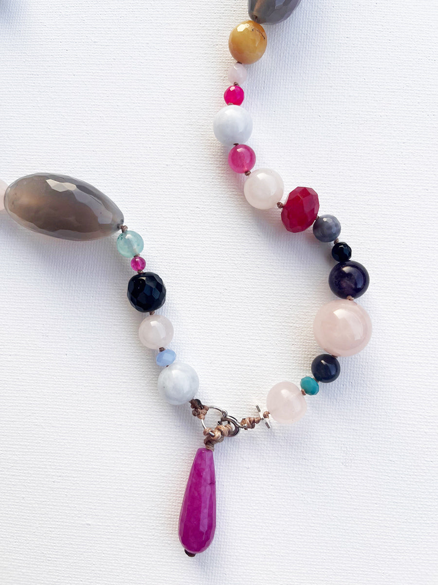 Collier con Charm Agata Rosa Pietre Dure Colorate e Arg 925 -Collane Uniche-