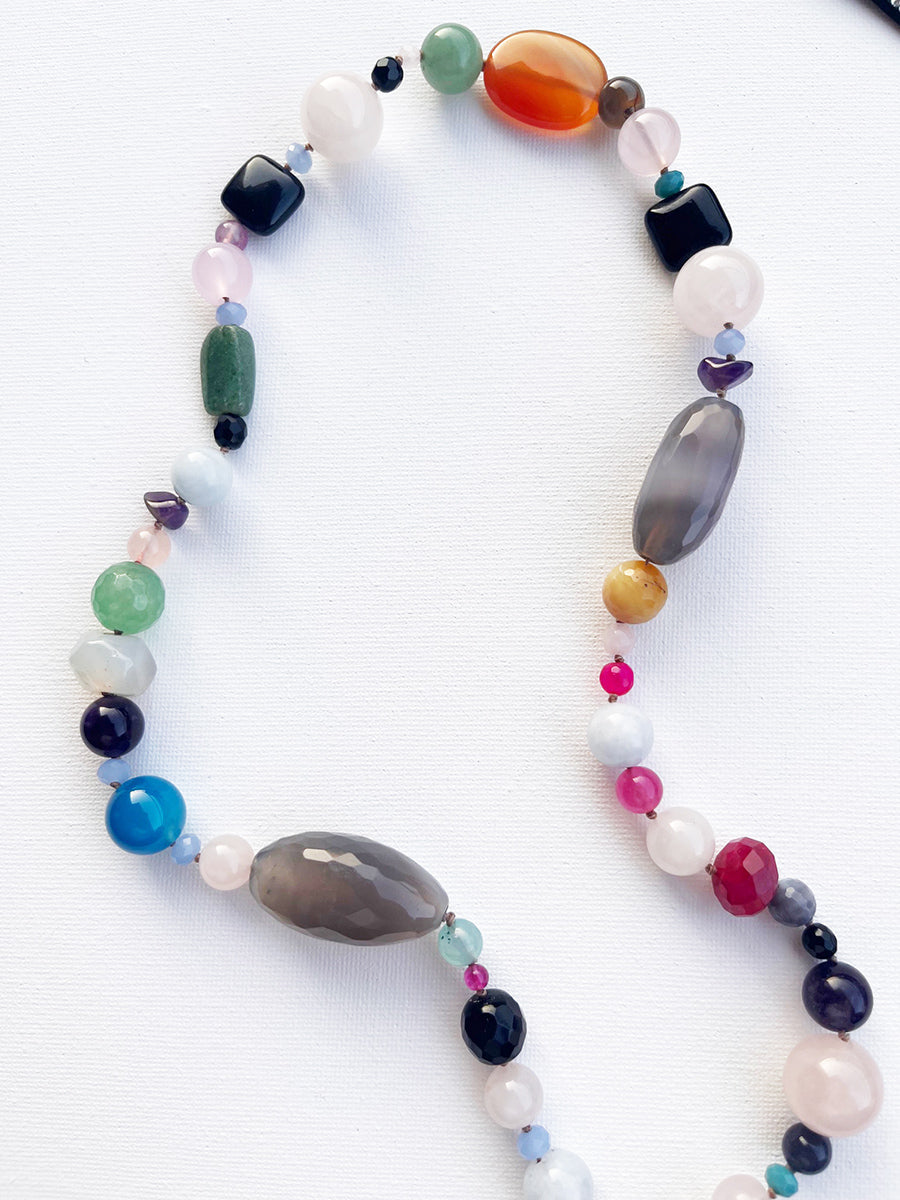 Collier con Charm Agata Rosa Pietre Dure Colorate e Arg 925 -Collane Uniche-