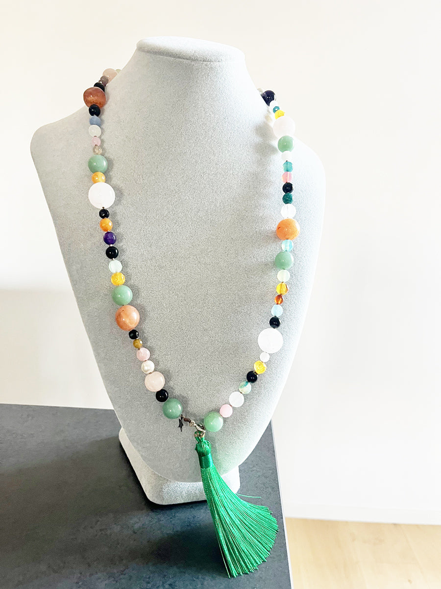 Collier Pietre Miste Lunga con Nappa Verde - Top Bijoux -
