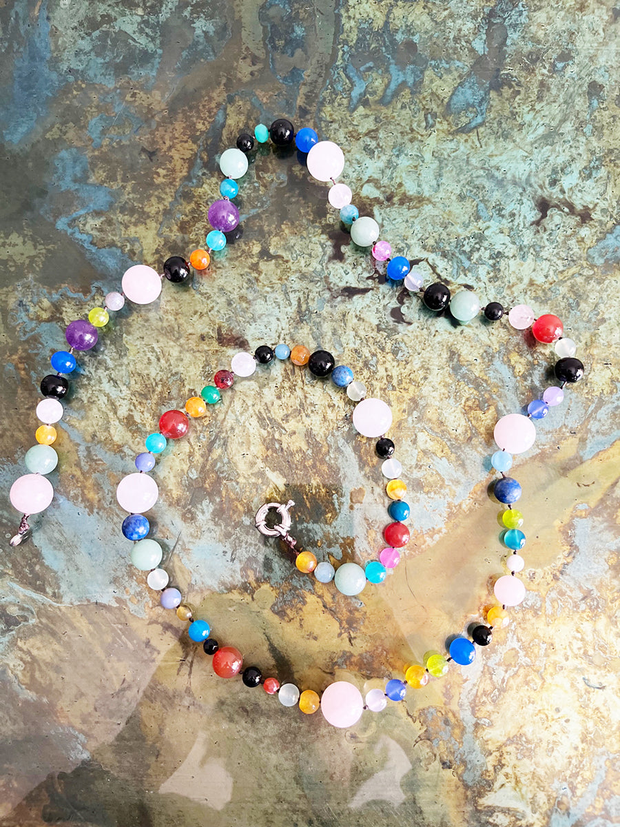 Collana Multicolor Lunga Pietre Naturali e Arg 925 -Top Jewels-