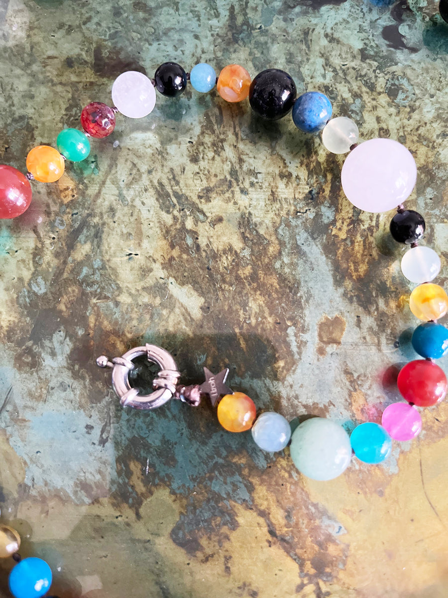 Collana Multicolor Lunga Pietre Naturali e Arg 925 -Top Jewels-