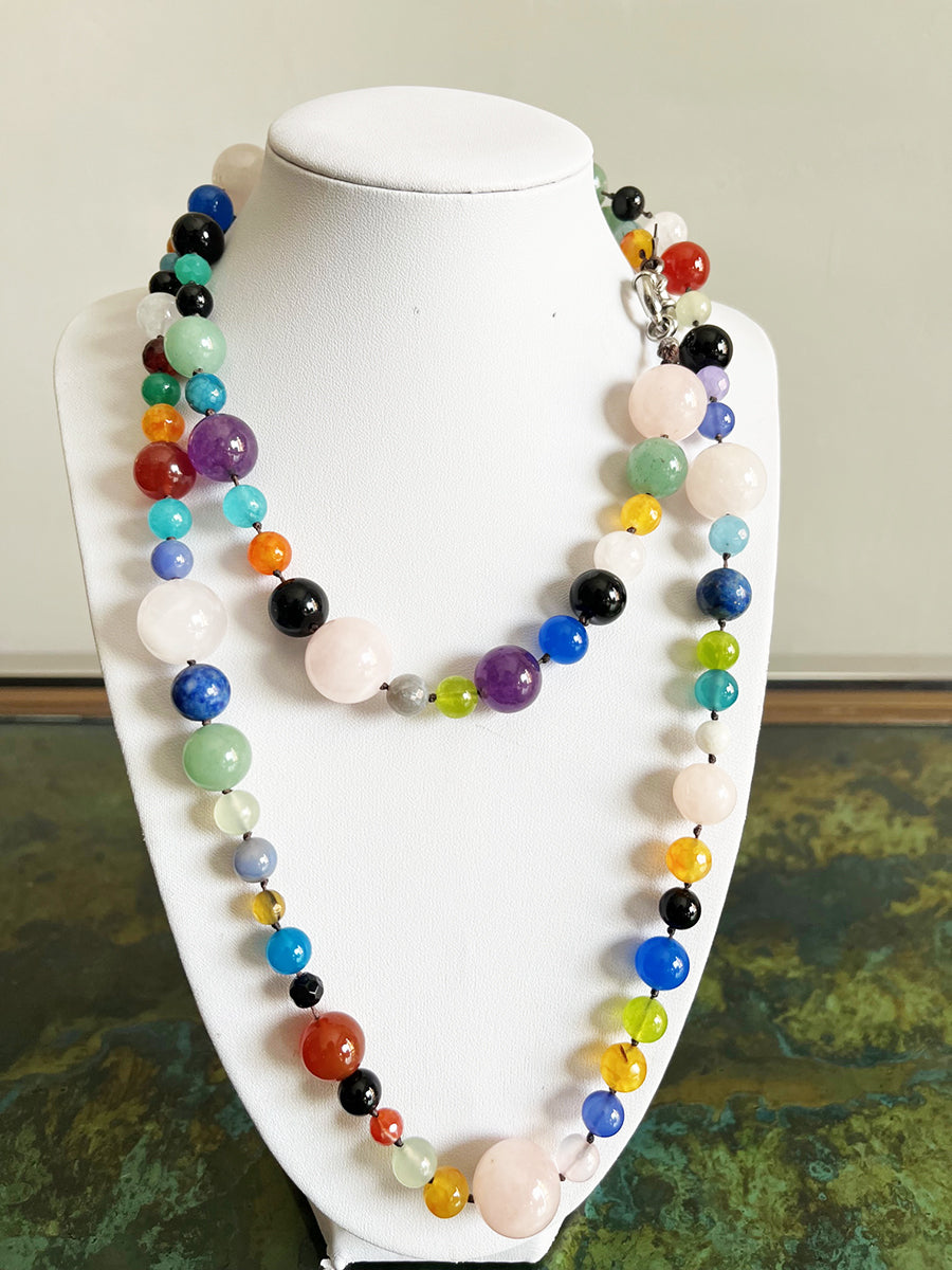 Collana Multicolor Lunga Pietre Naturali e Arg 925 -Top Jewels-