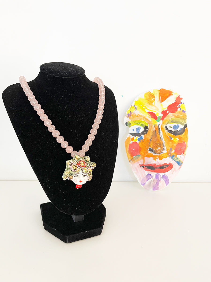 Collana Quarzo con Charm Ceramica Siciliana in ceramica e chiusura in Arg 925 -Top Jewels-