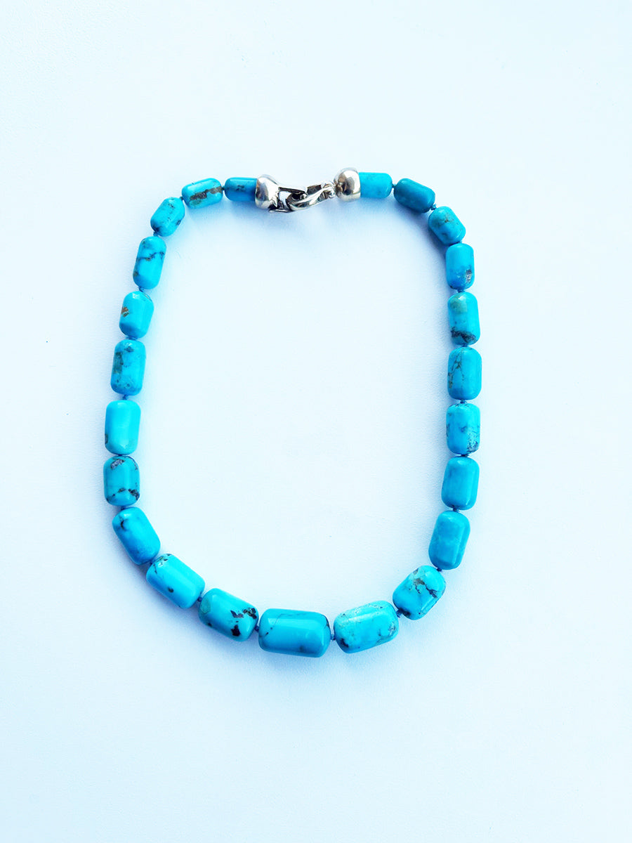 Collana Girocollo Turchese Naturale con chiusura in Arg 925 galvanica oro giallo - Vintage Jewels-