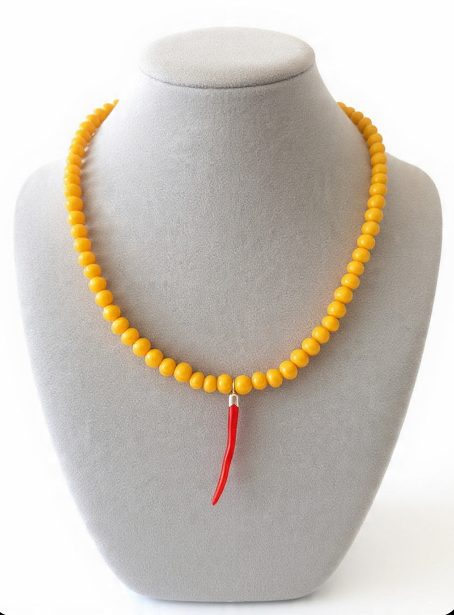 Collier Agata Gialla con Charm in Corallo del Mediterraneo e Arg 925 -Top Bijoux-