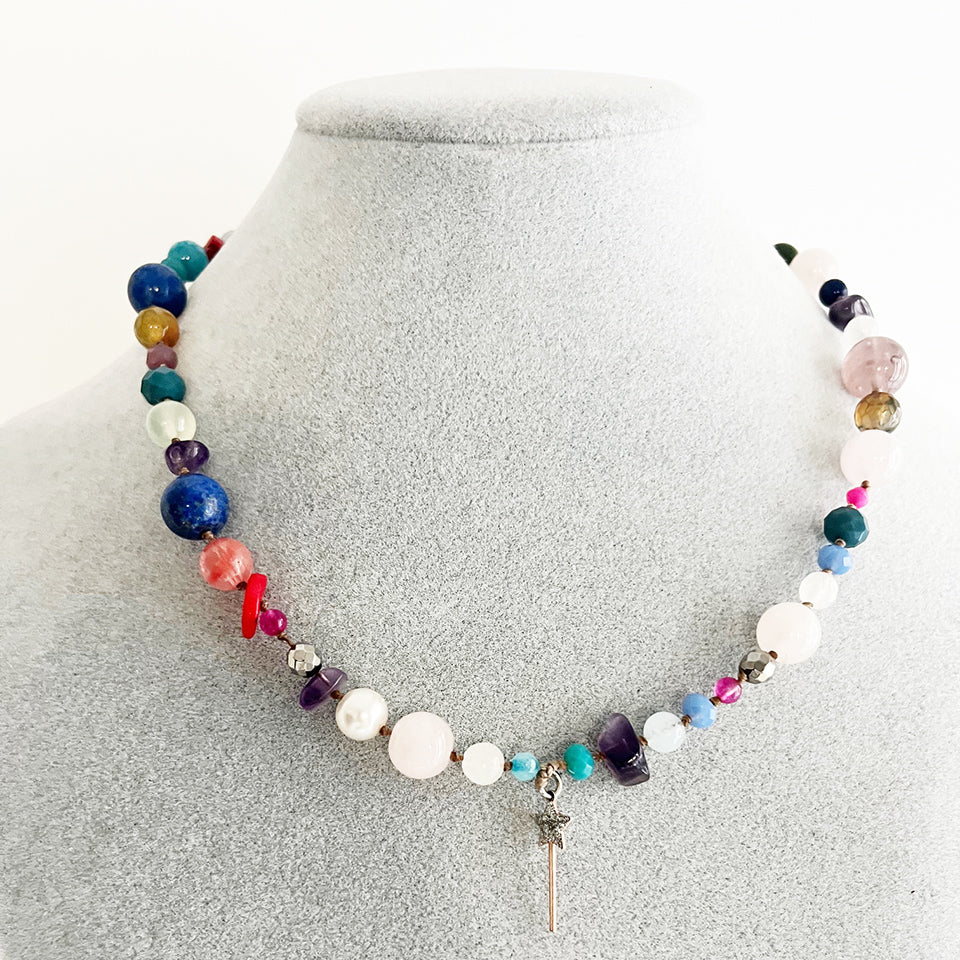 Collier Pietre Miste con Bacchetta Magica Glitterata Arg 925 - Top Bijoux -
