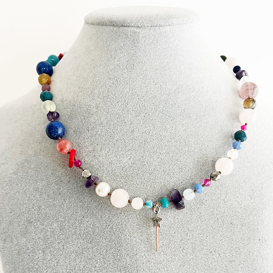 Collier Pietre Miste con Bacchetta Magica Glitterata Arg 925 - Top Bijoux -