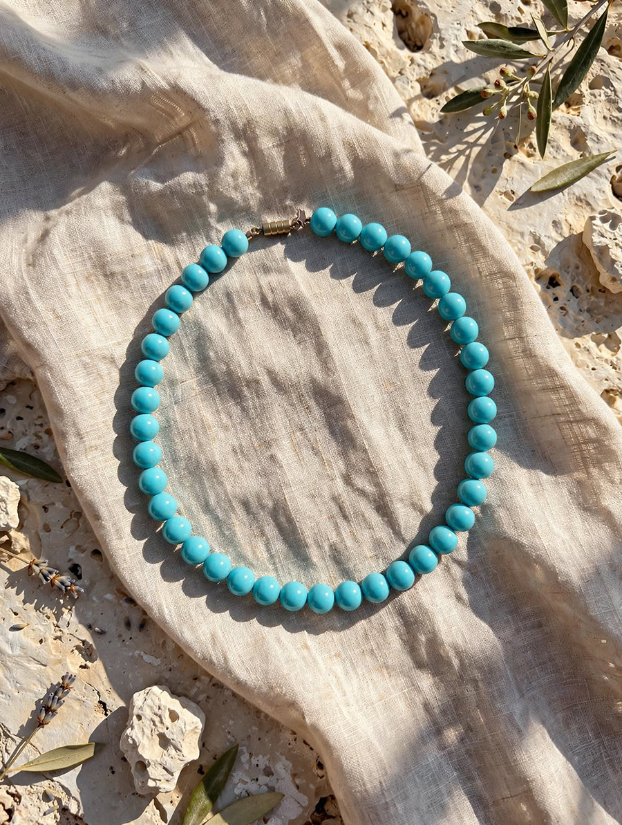Collier Turchese Naturale con chiusura Vintage Ottone -Top Bijoux-