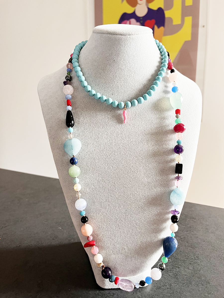 Collier Turchese Naturale con Corno Glitterato Rosa -Top Bijoux-