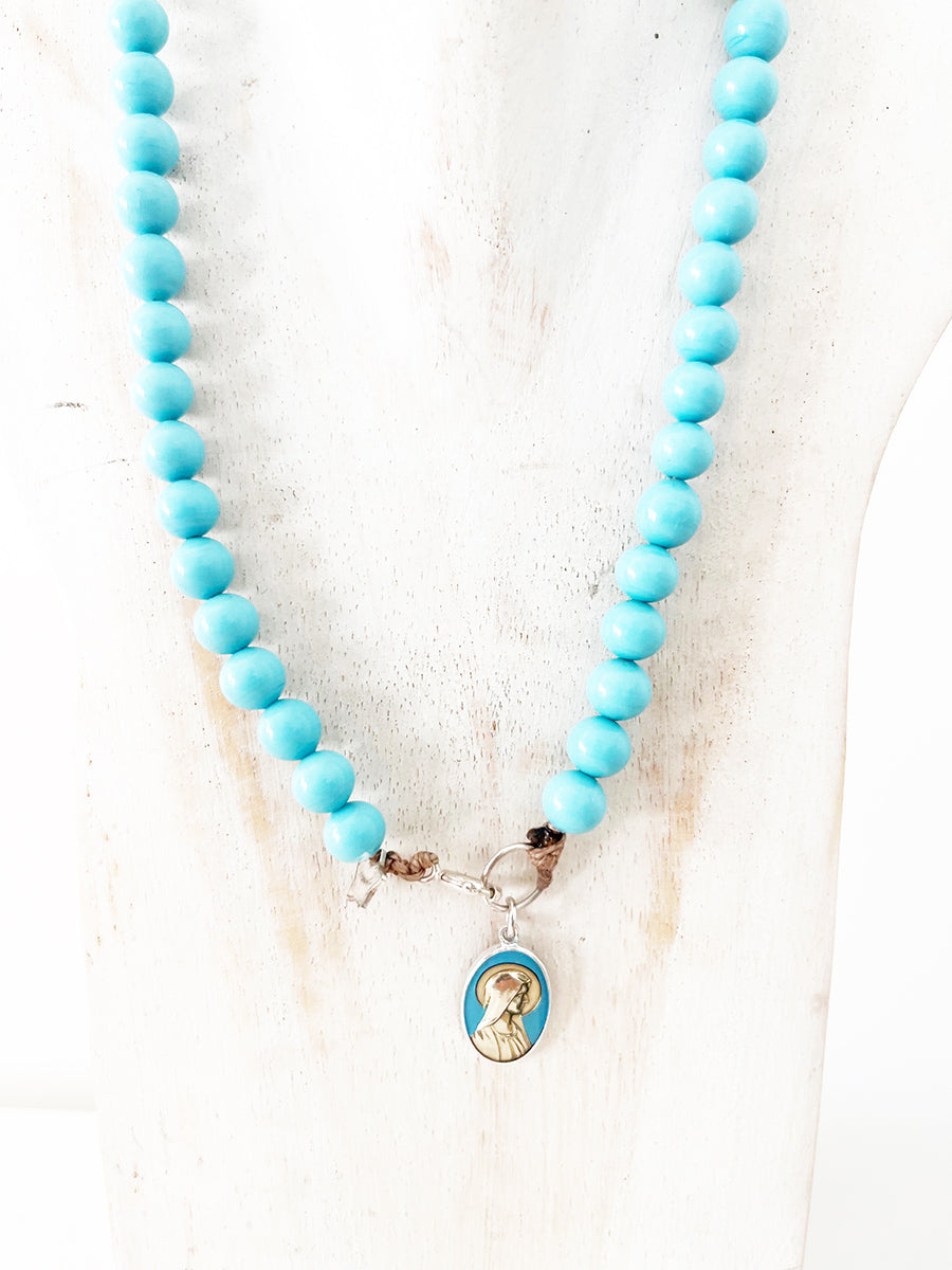 Collana Turchese Naturale con Madonnina e Arg. 925 -Top Jewels-