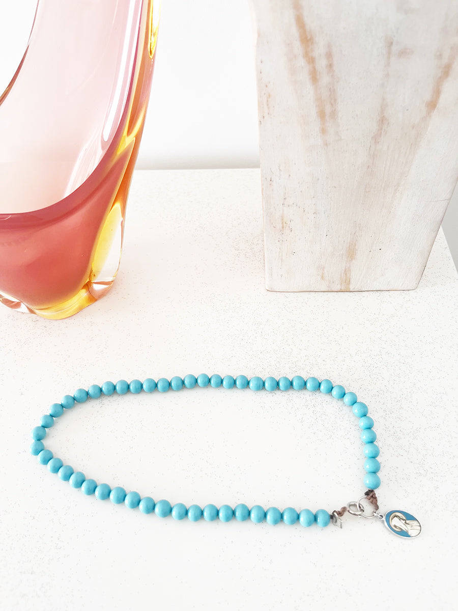 Collana Turchese Naturale con Madonnina e Arg. 925 -Top Jewels-