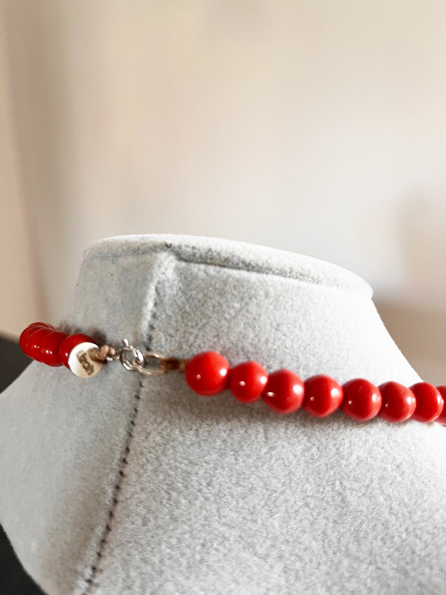 Collana Corallo Originale con Charm Legno Pesce e Arg 925 -Top Bijoux-