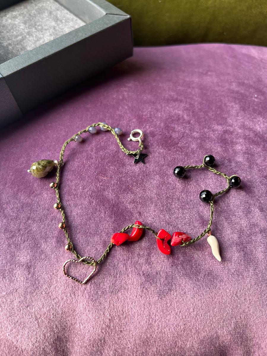 Bracciale Pietre, Cristalli, Cuore e Corno Smaltato Arg 925 -Top Jewels-