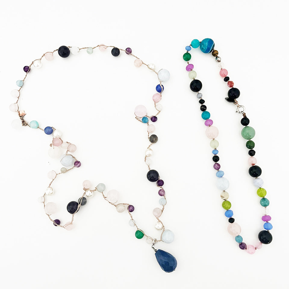 Mix & Match Coppia di Collane Multicolor Pietre e Arg 925 -Creazioni Uniche-