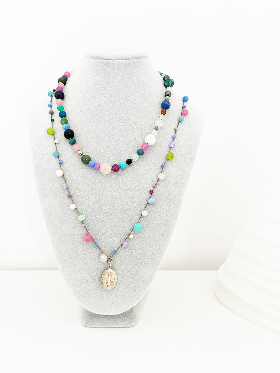 Mix & Match Coppia di Collane Multicolor con Madonnina Pietre e Arg 925 -Creazioni Uniche-