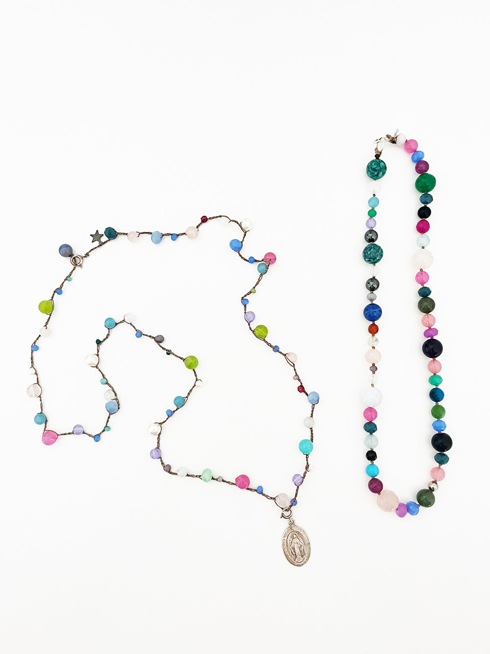 Mix & Match Coppia di Collane Multicolor con Madonnina Pietre e Arg 925 -Creazioni Uniche-