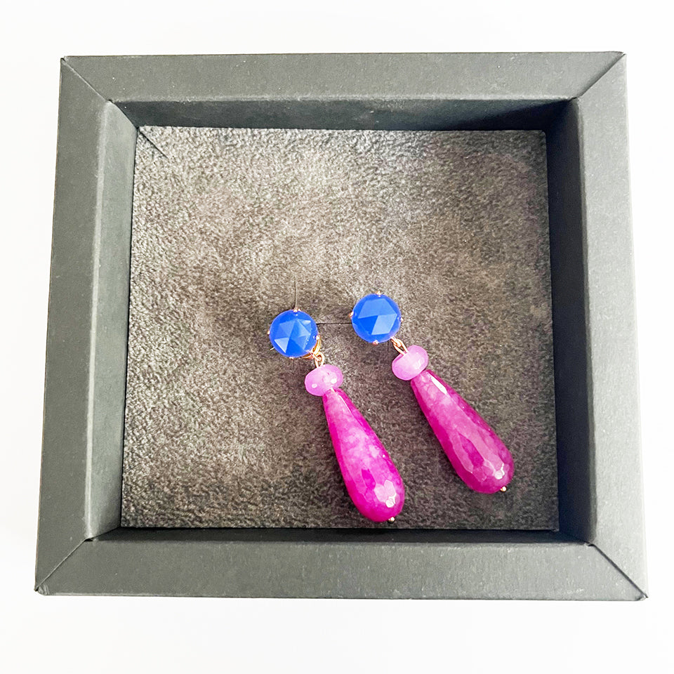 Orecchini Agata Blu, Zaffiro Rosa e Arg 925 -Top Bijoux-