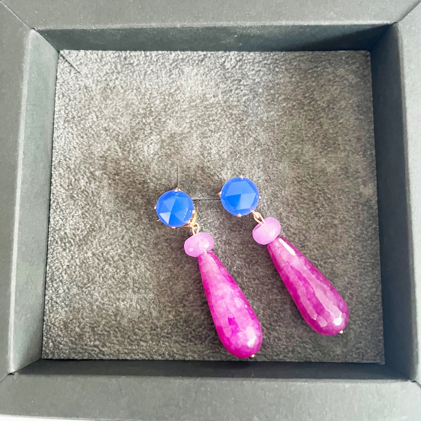 Orecchini Agata Blu, Zaffiro Rosa e Arg 925 -Top Bijoux-